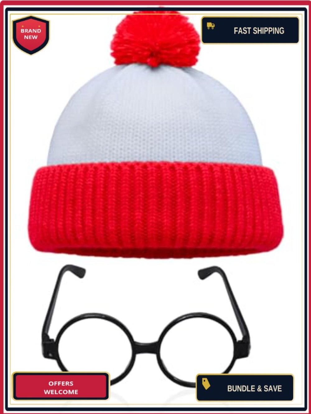 Knit Beanie Hat and Round Glasses Set Cosplay Costume Party Accessory